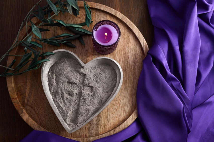 Ash Wednesday. Heart-Shaped Ashes and Candle